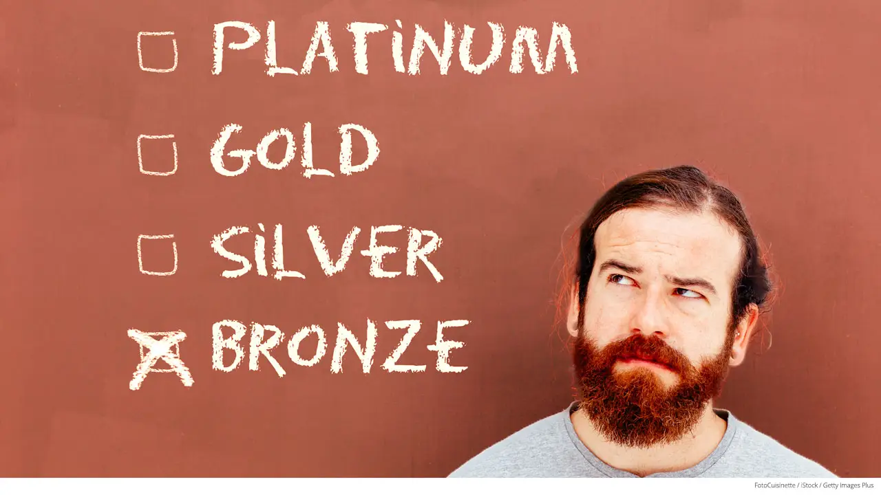 Man looking at metal level plans